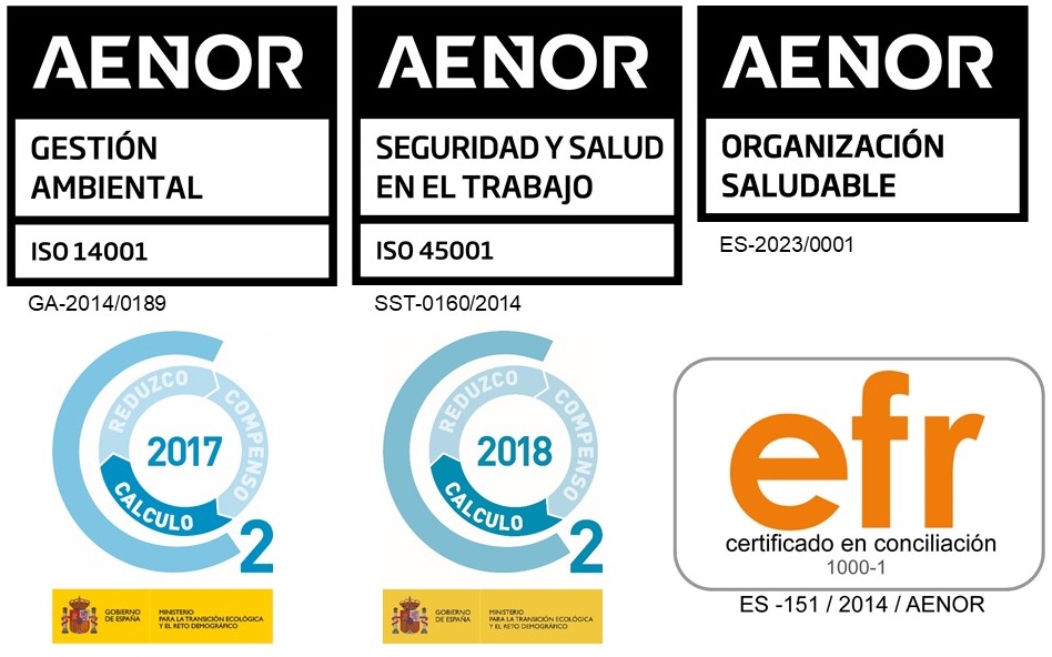 Certificados de calidad de gestión ambiental y seguridad y salud laboral