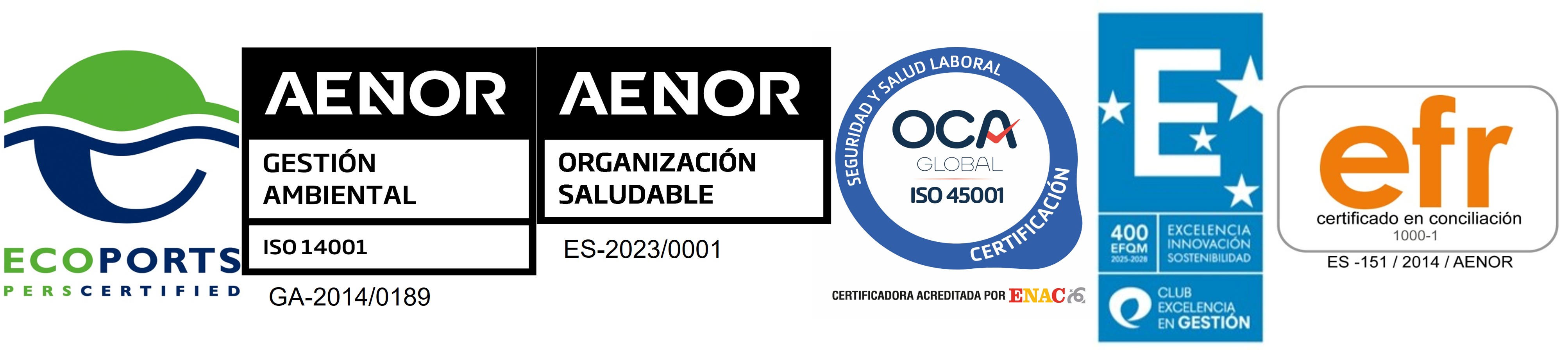 Certificados de calidad de gestión ambiental y seguridad y salud laboral